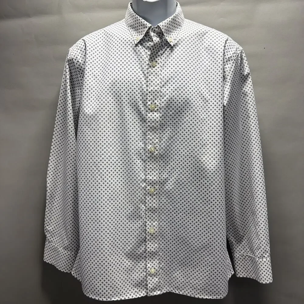 Banana Republic Standard-Fit Non-Iron Dress Shirt in White Blue Dot Size L NWOT